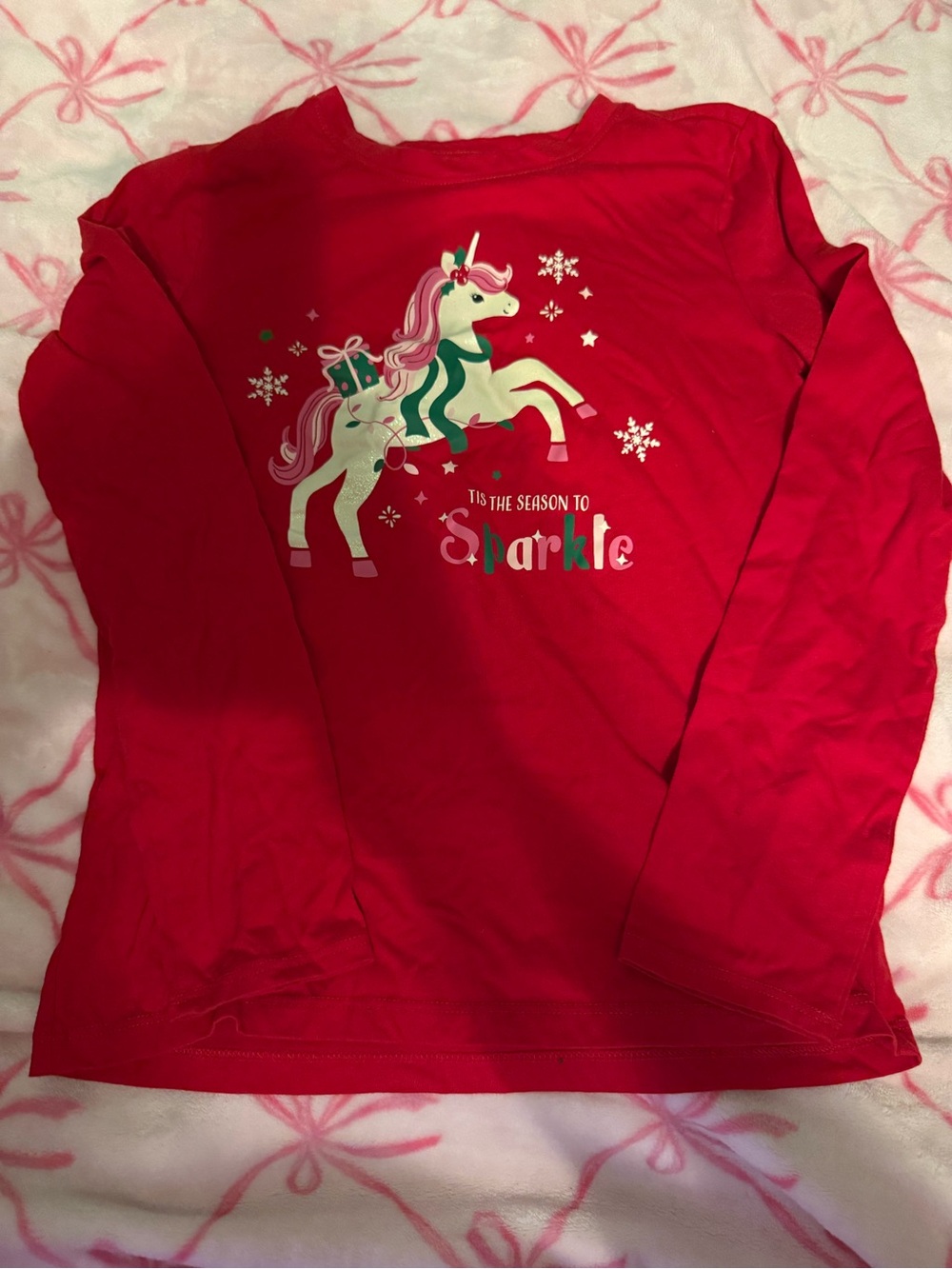 Holiday Time Red Long-Sleeve Unicorn Sparkle Shirt
